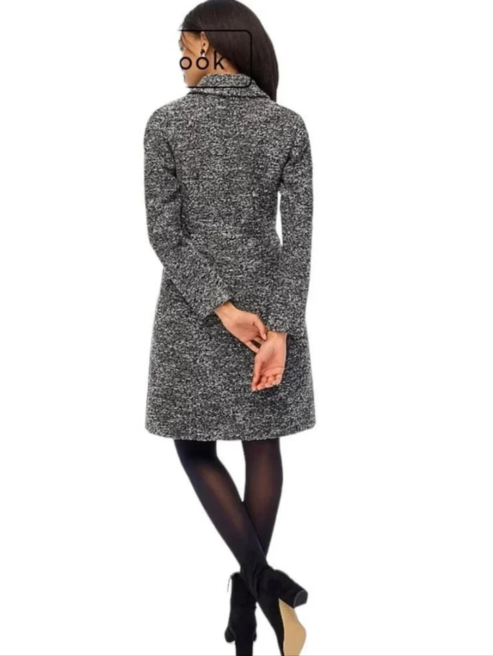 Jcrew Boucle Lady Coat Full Length Dress Coat 4p 4 Petite Black White Gray